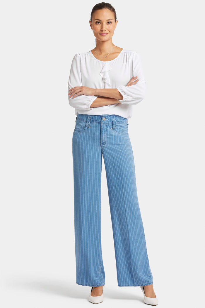 High Rise Teresa Wide Leg Jeans Light Blue Striped Premium Denim | Light Marine Stripe | Pants | NYDJ