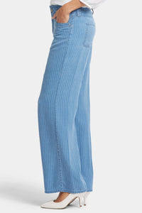 High Rise Teresa Wide Leg Jeans Light Blue Striped Premium Denim | Light Marine Stripe | Pants | NYDJ