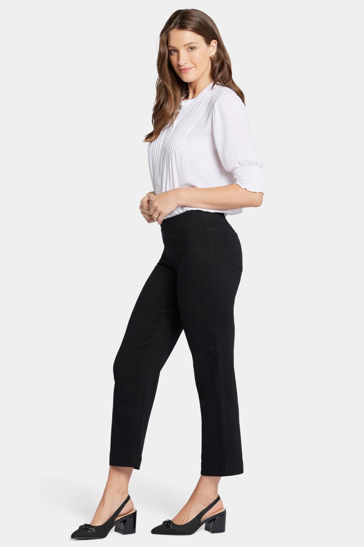 Bailey Relaxed Straight Ankle Pull-On Jeans In Soft-Contour Denim™ | Overdye Black | Pants | NYDJ