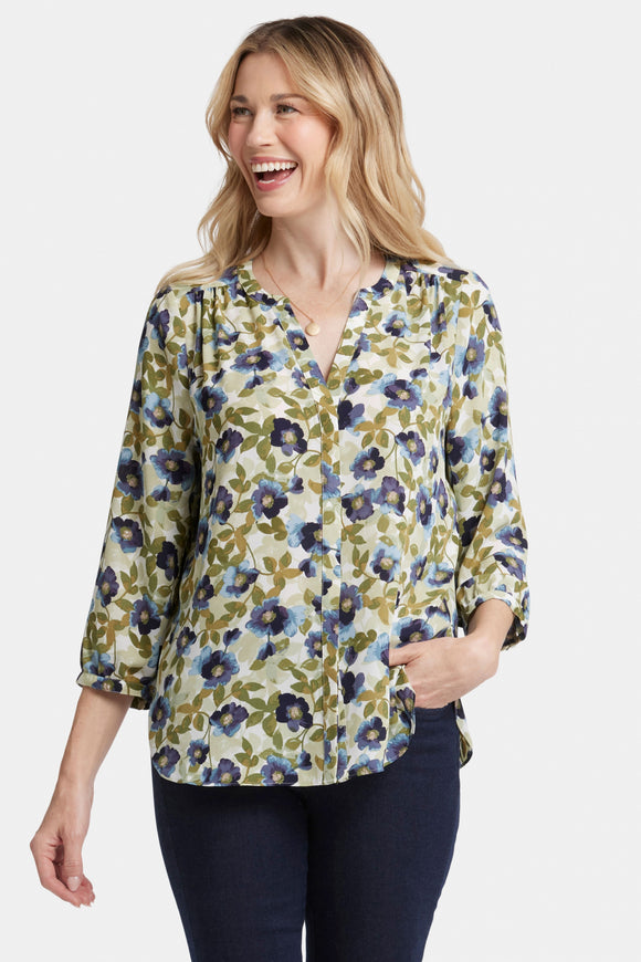 Pintuck Blouse Flower Print | Indigo Blooms | Blouse | NYDJ