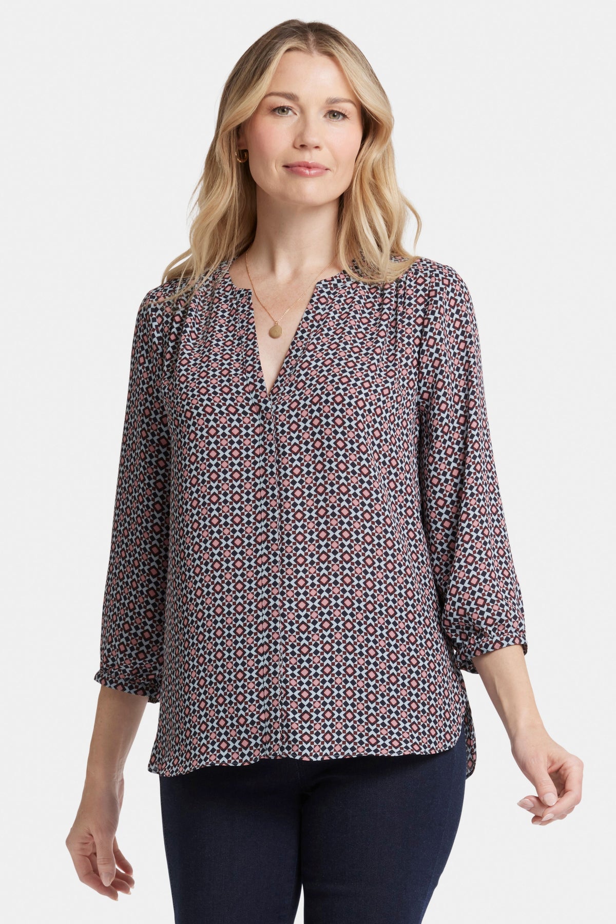 Pintuck Blouse Graphic Print | Pinnacle Vista | Blouse | NYDJ