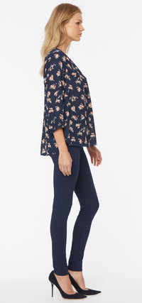 Pintuck Blouse Blue Flower Print | Brenda Park | Blouse | NYDJ