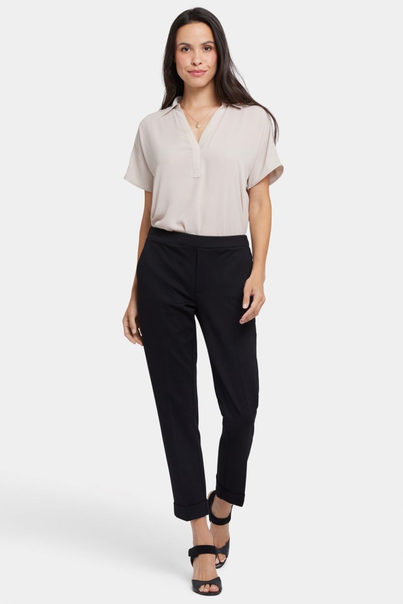 Cassidy Ankle Pull-On Trouser Pants In Ponte Knit With Cuffs | Black | Pants | NYDJ