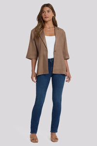 Elbow Sleeve Blazer In Stretch Linen | Toasted Coconut | Blazer | NYDJ