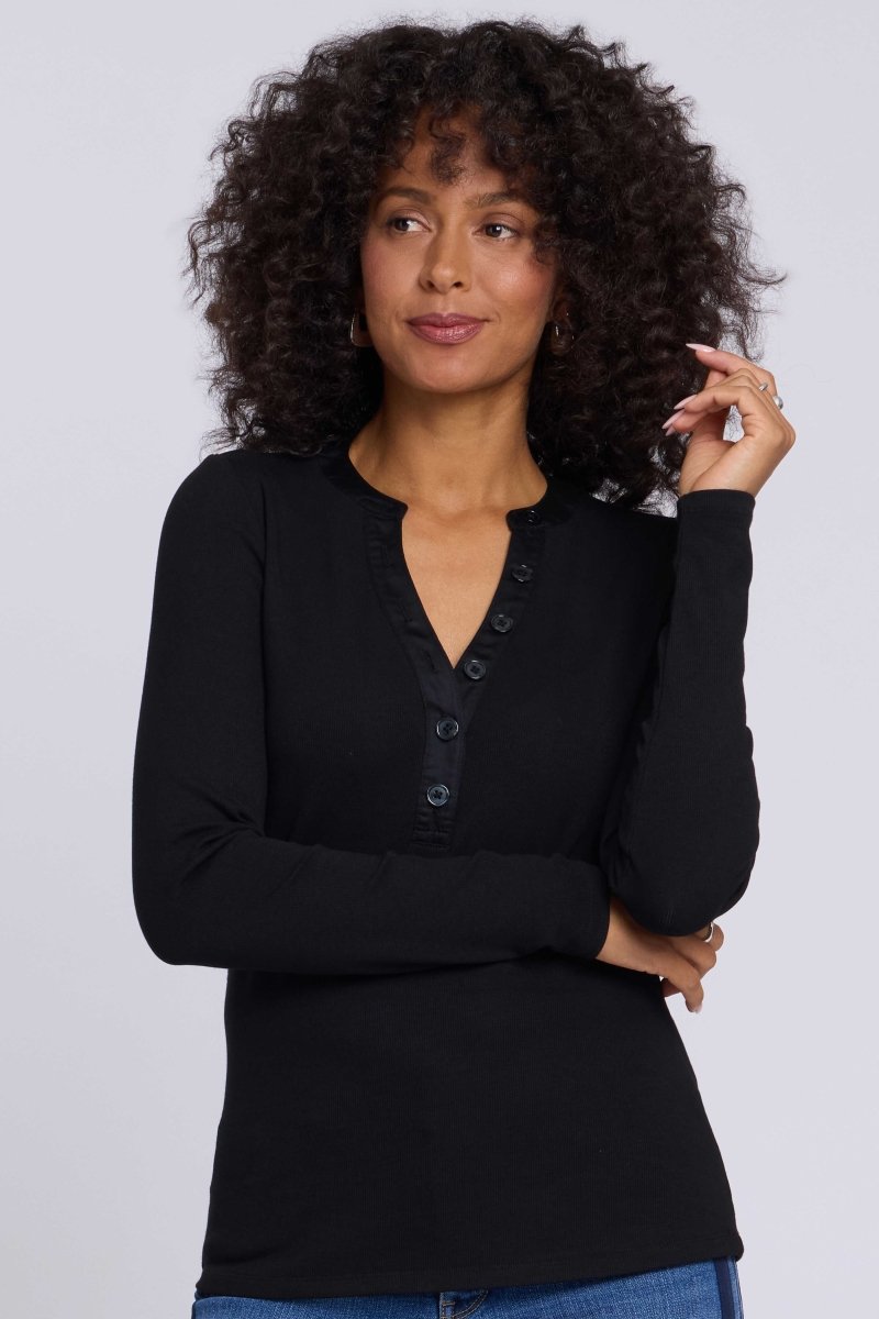 Emery Ribbed Henley | Black - NYDJ