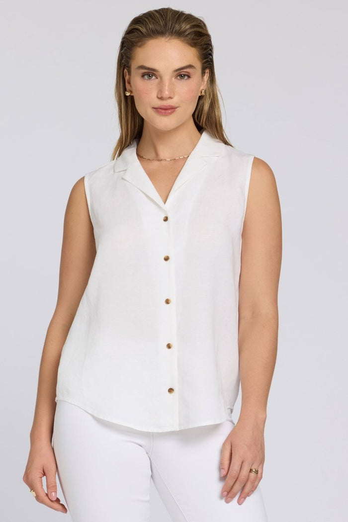 Gabrielle Sleeveless Linen Blouse | Optic White | Blouse | NYDJ