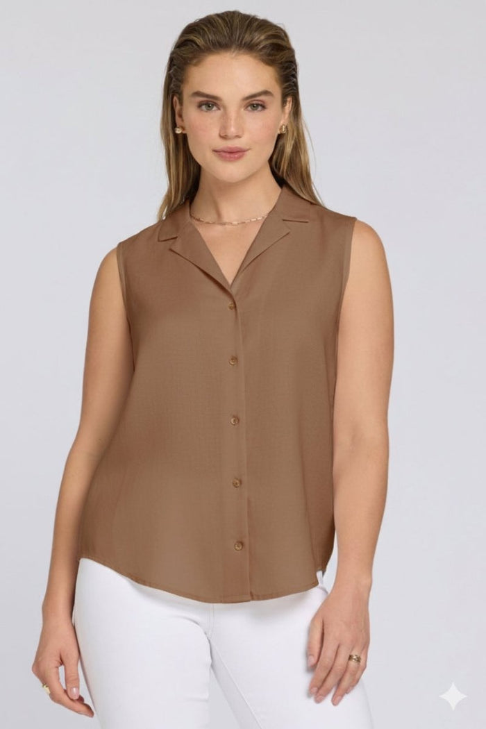 Gabrielle Sleeveless Linen Blouse | Toasted Coconut | Blouse | NYDJ