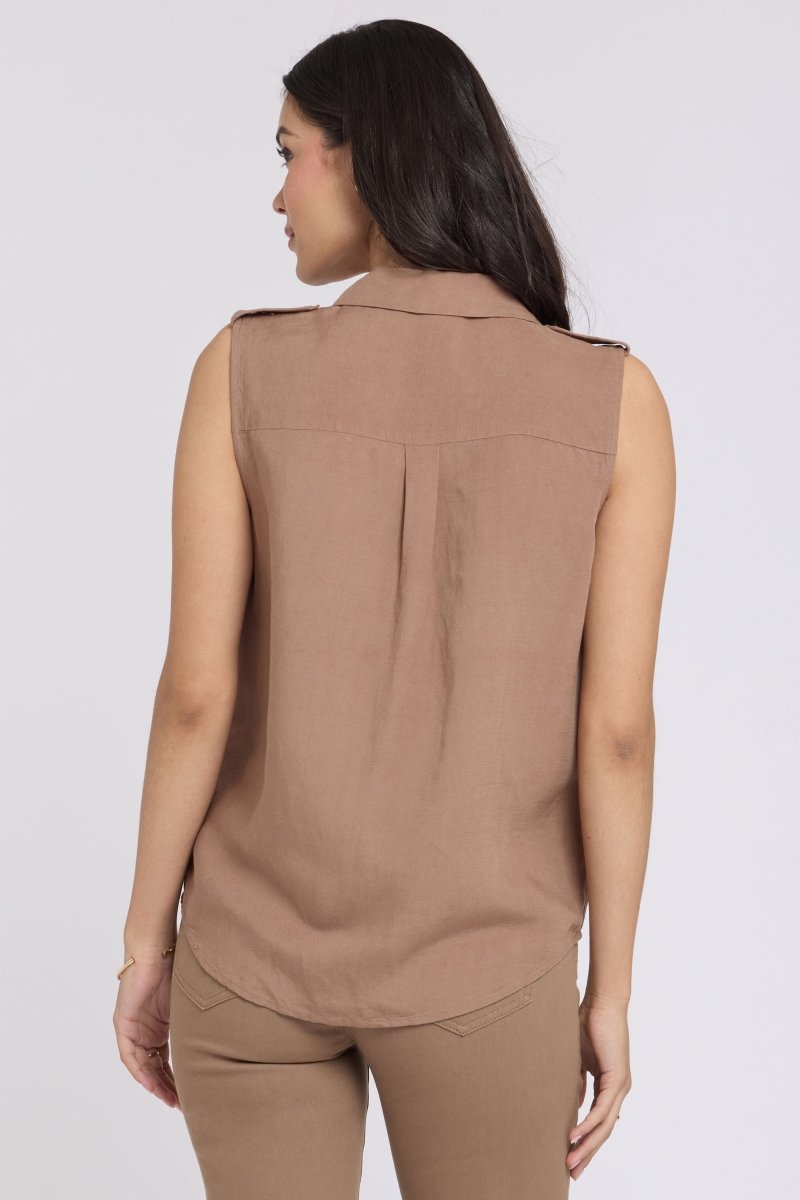 Gabrielle Sleeveless Linen Blouse | Toasted Coconut | Blouse | NYDJ
