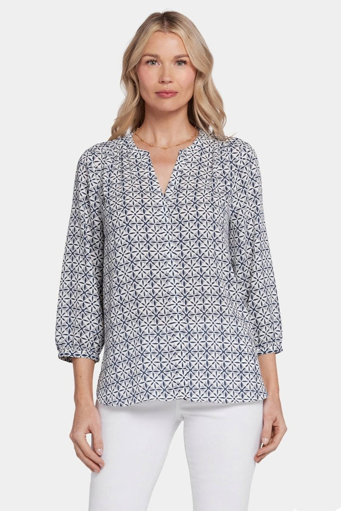 Pintuck Blouse Graphic Print | Early Bird | Blouse | NYDJ