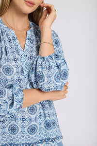 Puff Sleeved Popover Top | Azure Sky | Blouse | NYDJ