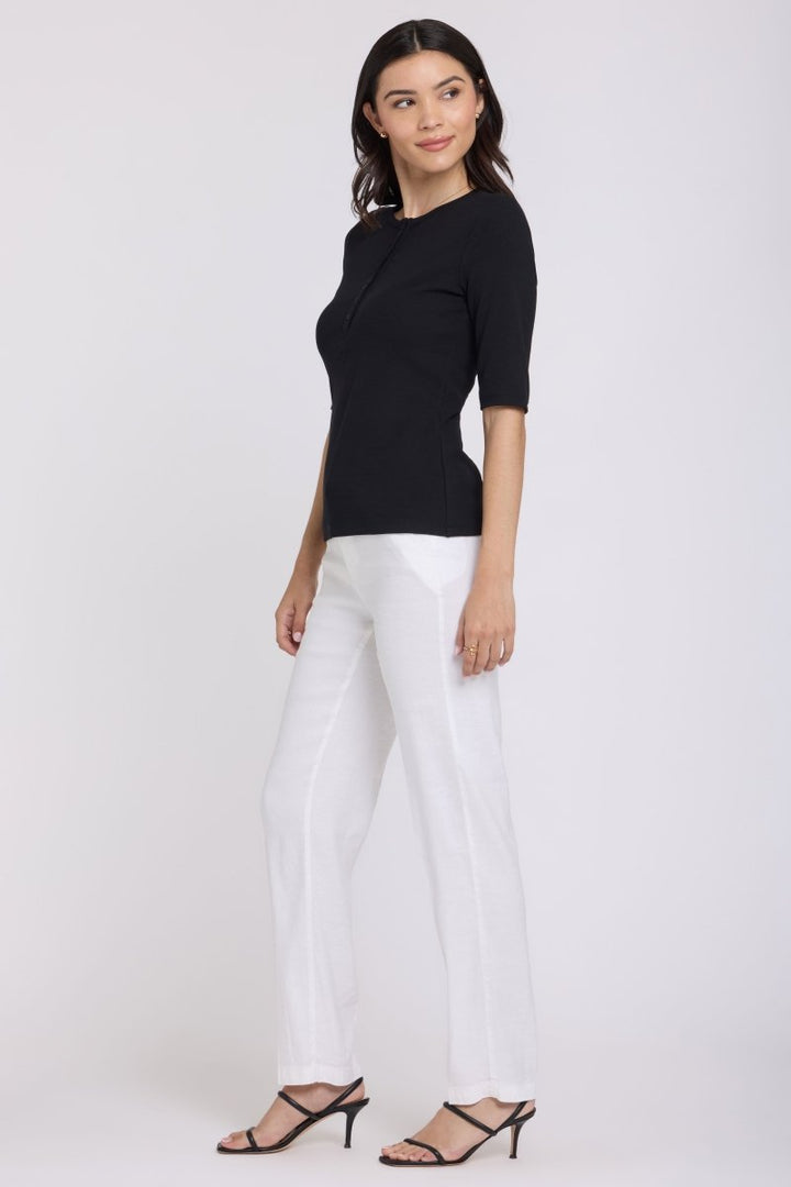 Ribbed Elbow Sleeved Henley | Black | Top | NYDJ