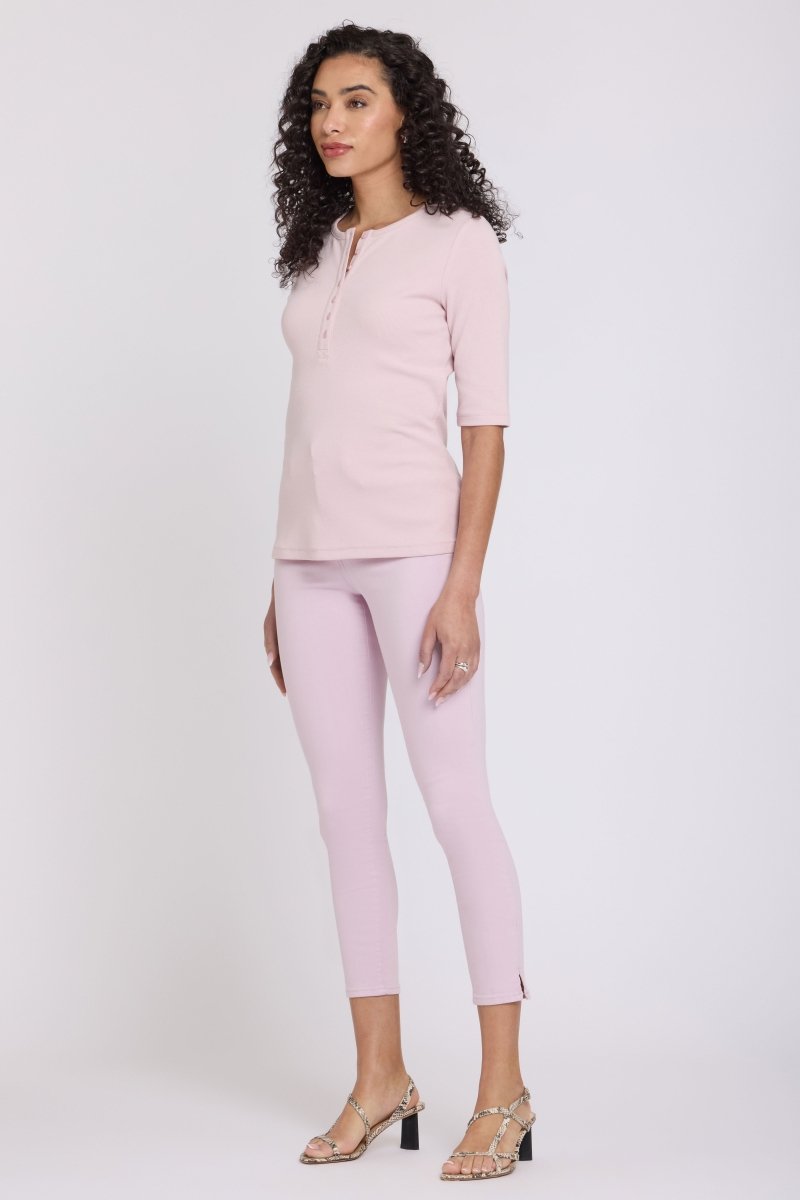 Ribbed Elbow Sleeved Henley | Rock Flower | Top | NYDJ