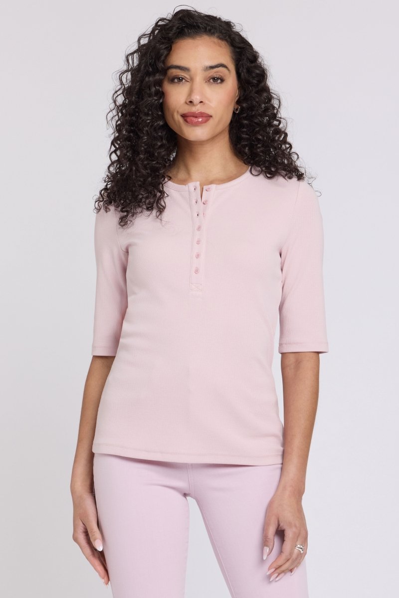 Ribbed Elbow Sleeved Henley | Rock Flower | Top | NYDJ