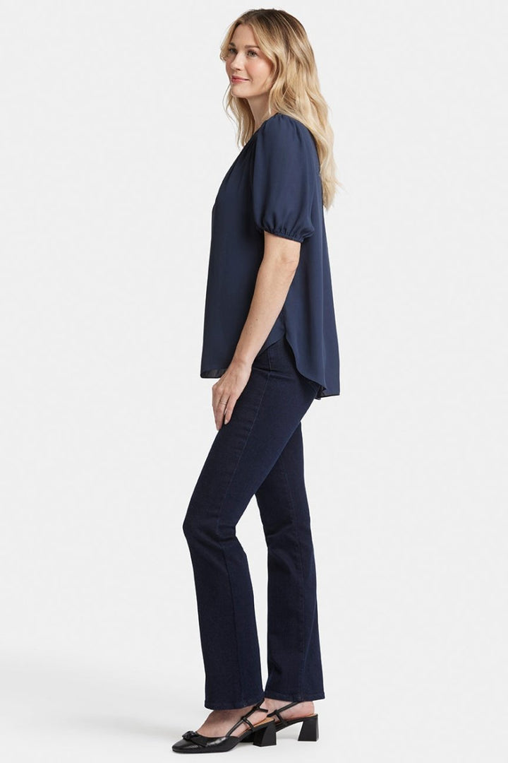 Short Puff Sleeve Top | Oxford Navy | Blouse | NYDJ