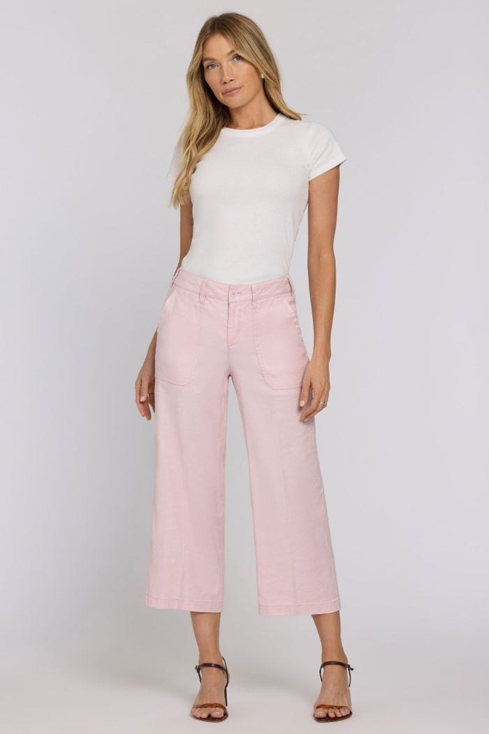 Wide Leg Cargo Capri Pants In Stretch Linen | Light Lilac - NYDJ