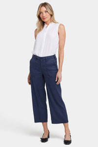Wide Leg Cargo Capri Pants In Stretch Linen | Oxford Navy | Pants | NYDJ