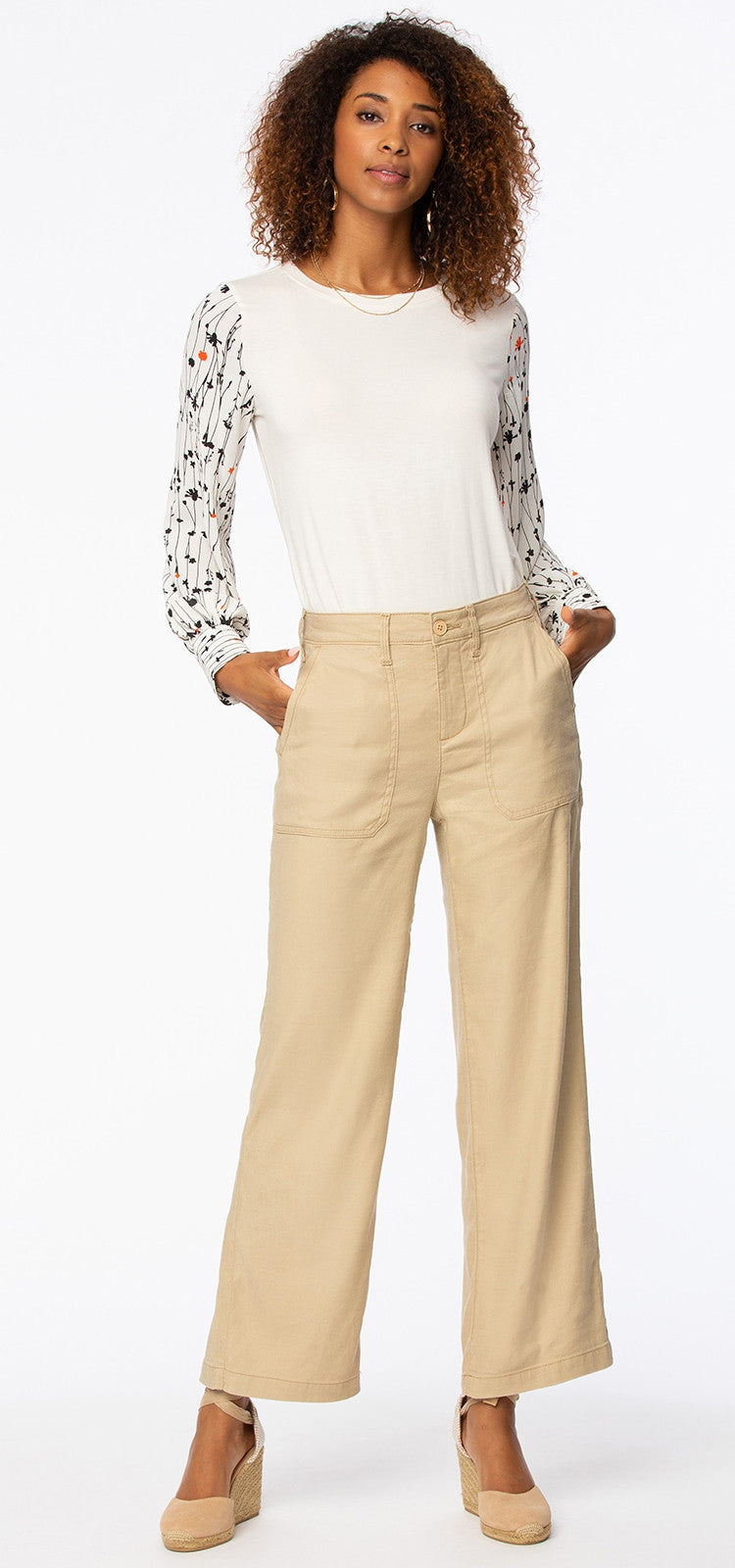 High Waisted Wide Leg Ankle Trouser Sand Stretch Linen | Warm Sand | Pants | NYDJ