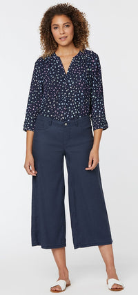 Wide Leg Crop Navy Stretch Linen | Oxford Navy | Pants | NYDJ