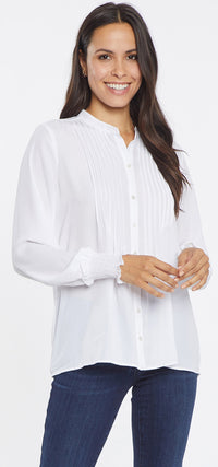 Pleated Peasant Blouse | Optic White | Blouse | NYDJ