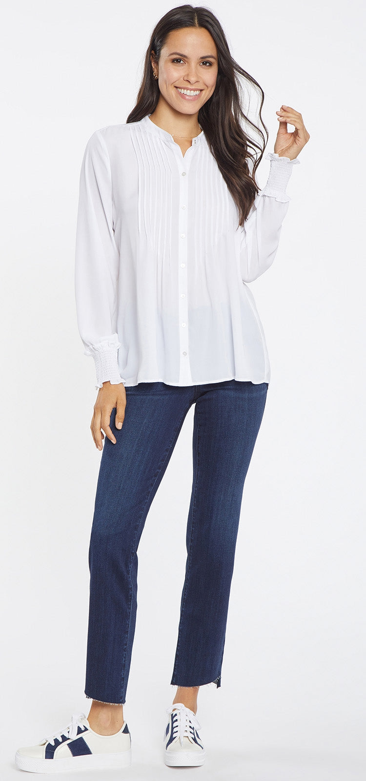 Pleated Peasant Blouse | Optic White | Blouse | NYDJ