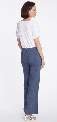 High Waisted Wide Leg Ankle Trouser Striped Stretch Linen | Agua Stripe | Pants | NYDJ