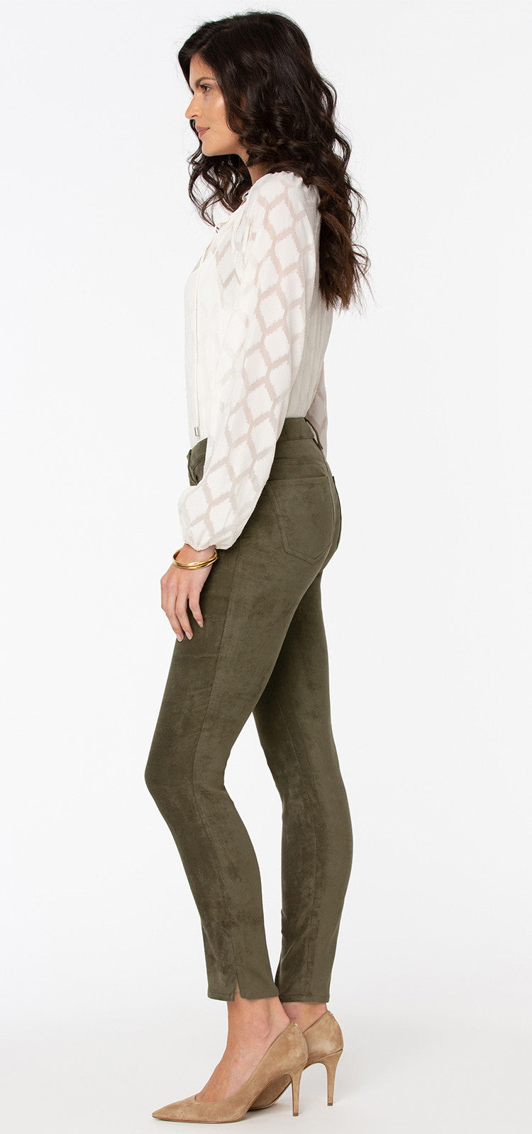 Alina Skinny Green Faux Suede | Martini Olive | Pants | NYDJ